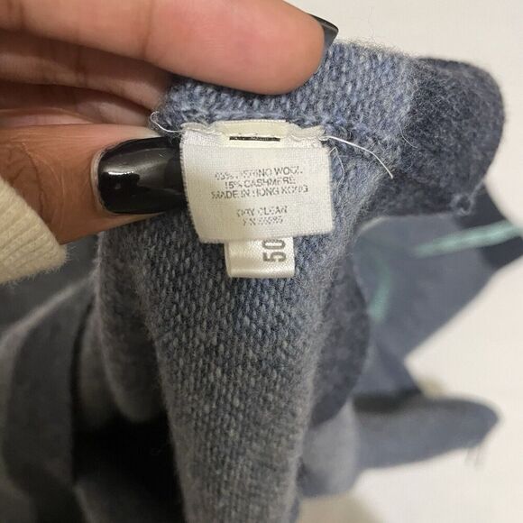 Express Mens Large Wool Cashmere Blend Long Sleeve Blue Sweater PullOver V-Neck - Picture 3 of 7